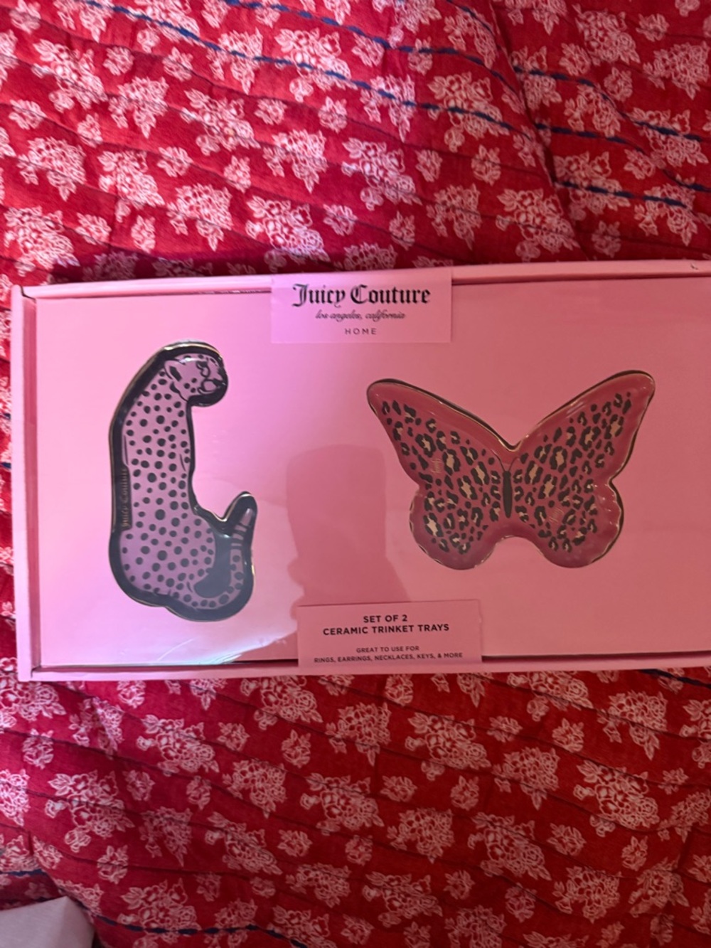 Juicy Couture Pink Leopard Ceramic Trinket Trays - Set of 2